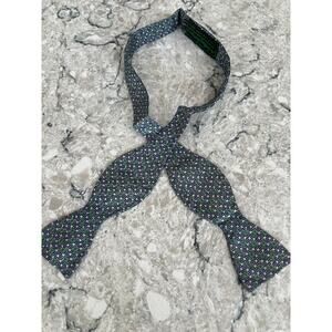 Sulka 100% Silk Men's Self Tie Bow Tie Green Blue Geometric JL